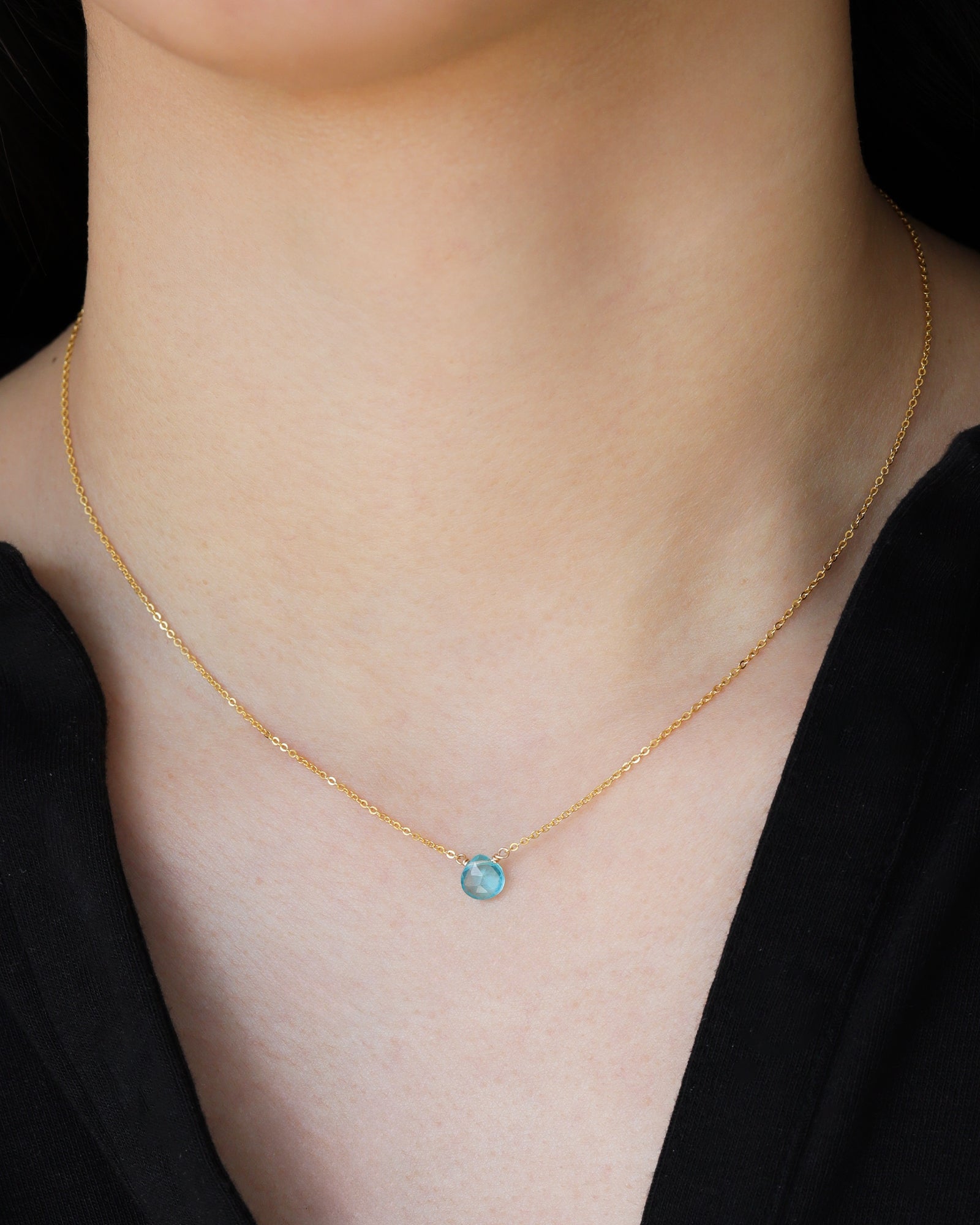 Heart Stone Cable Chain Necklace 14k Gold Filled, Apatite