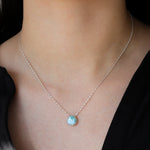 Heart Bezel Stone Box Chain Necklace Sterling Silver, Larimar
