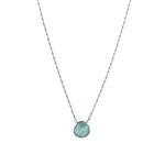 Heart Bezel Stone Box Chain Necklace Sterling Silver, Larimar