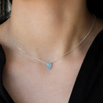 Marquise Stone Cable Necklace Sterling Silver, Blue Chalcedony