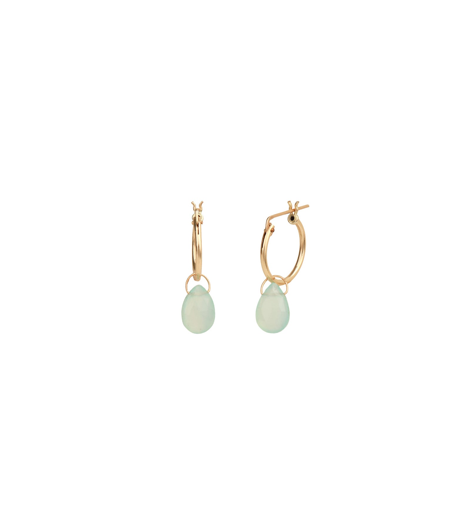 Stoned By Gem Jar-Blue Chalcedony Pear Drop Huggies | 15mm-Earrings-Blue Ruby Jewellery-Vancouver Canada