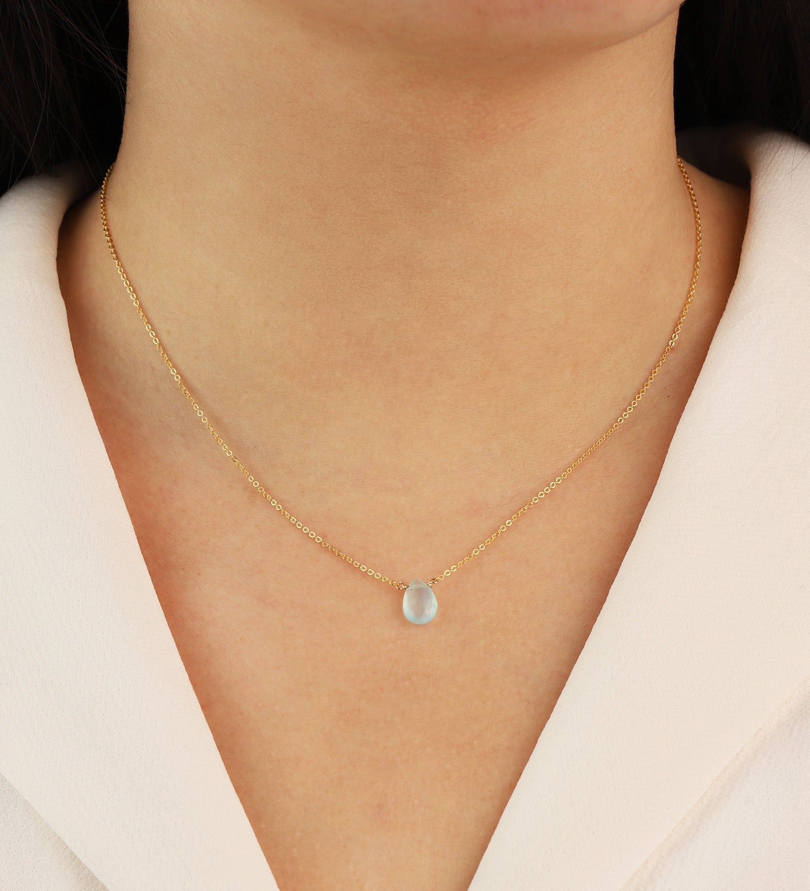 Stoned By Gem Jar-Aqua Chalcedony Pear Cable Chain Necklace-Necklaces-Blue Ruby Jewellery-Vancouver Canada