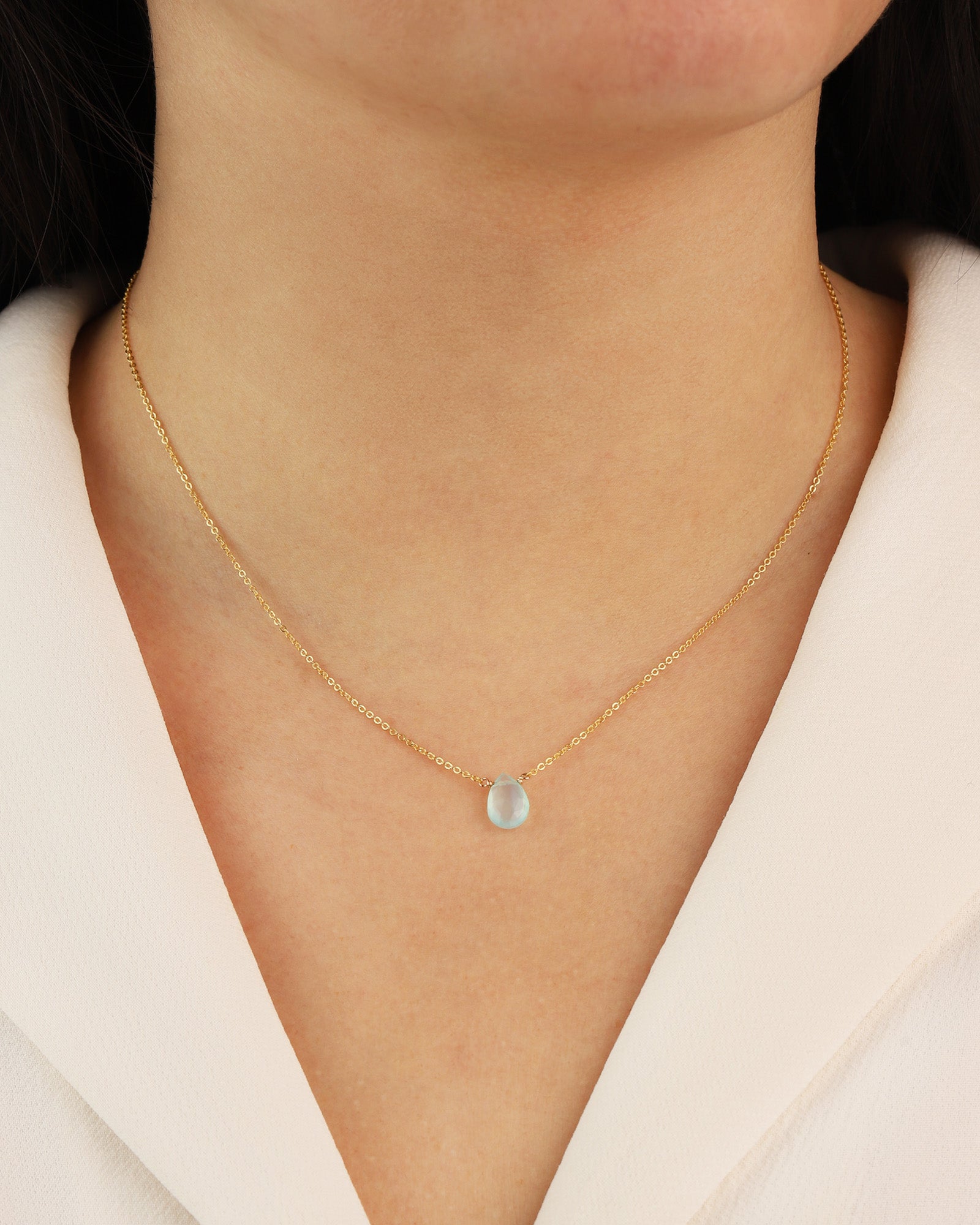Stoned By Gem Jar-Aqua Chalcedony Pear Cable Chain Necklace-Necklaces-Blue Ruby Jewellery-Vancouver Canada