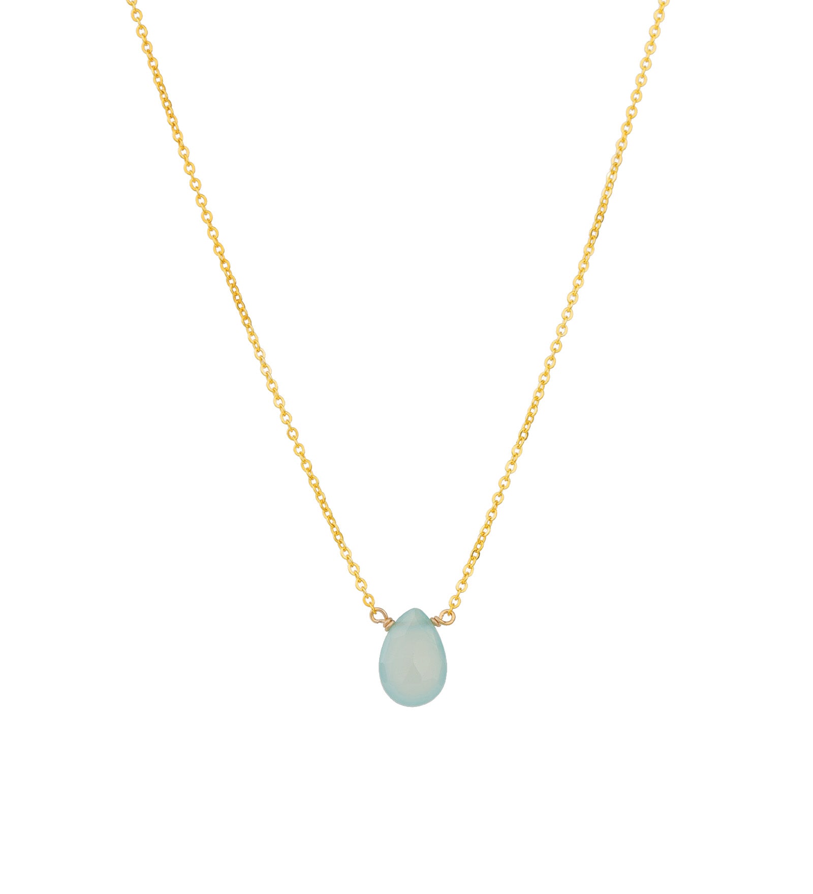 Aqua Chalcedony Pear Cable Chain Necklace 14k Gold Filled, Aqua Chalcedony