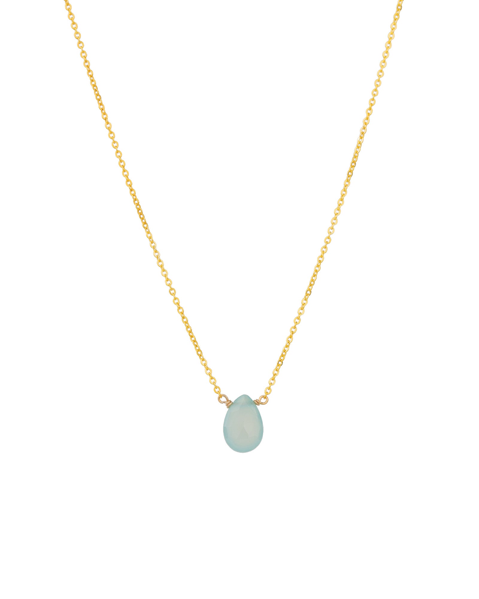 Aqua Chalcedony Pear Cable Chain Necklace 14k Gold Filled, Aqua Chalcedony