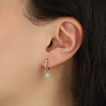 Aquamarine Teardrop Floating Drop Huggies | 12mm Sterling Silver, Blue Aquamarine