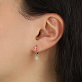 Aquamarine Teardrop Floating Drop Huggies | 12mm Sterling Silver, Blue Aquamarine