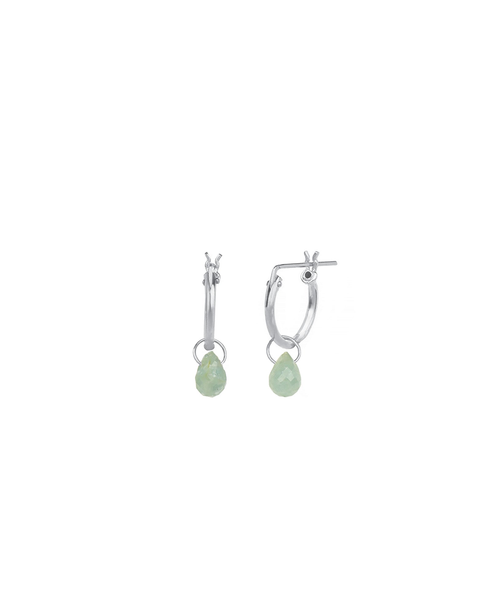 Aquamarine Teardrop Floating Drop Huggies | 12mm Sterling Silver, Blue Aquamarine