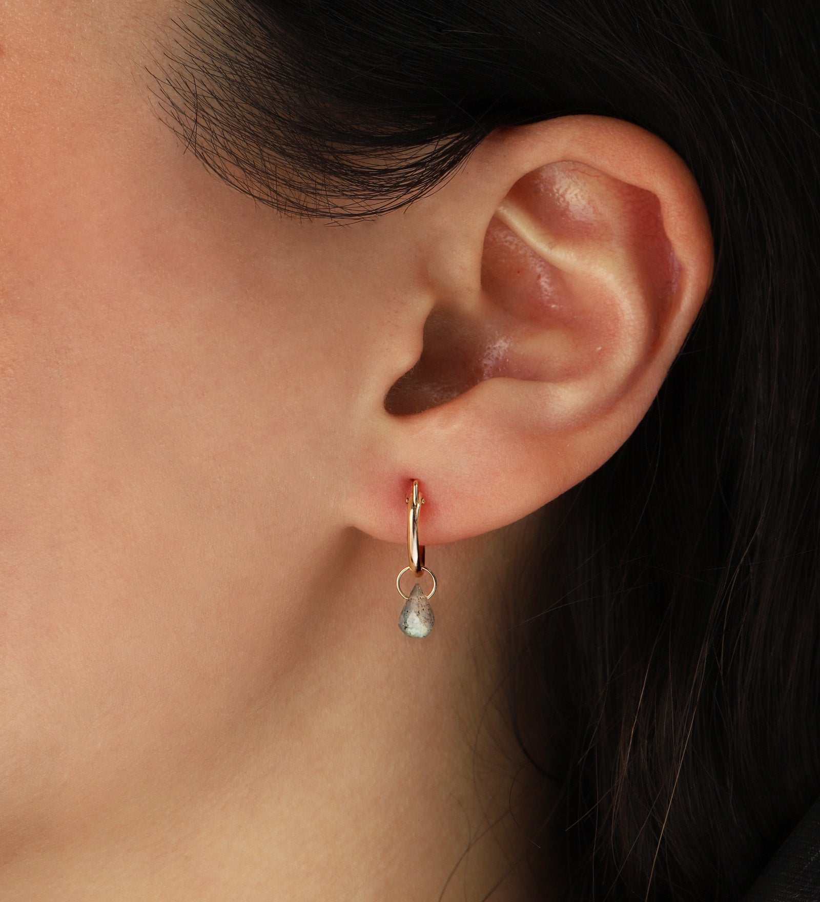 Labradorite Teardrop Floating Drop Huggies | 12mm 14k Gold Filled, Labradorite