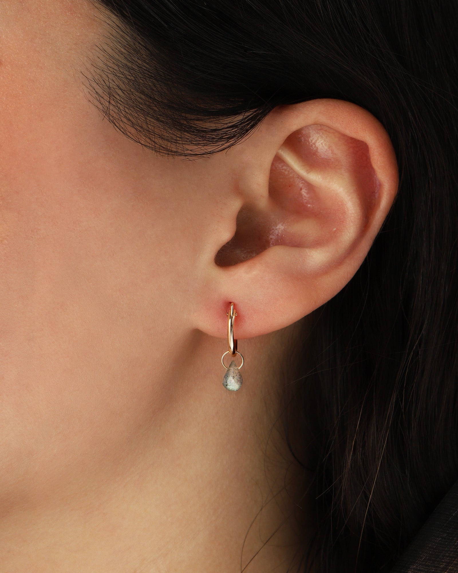 Labradorite Teardrop Floating Drop Huggies | 12mm 14k Gold Filled, Labradorite