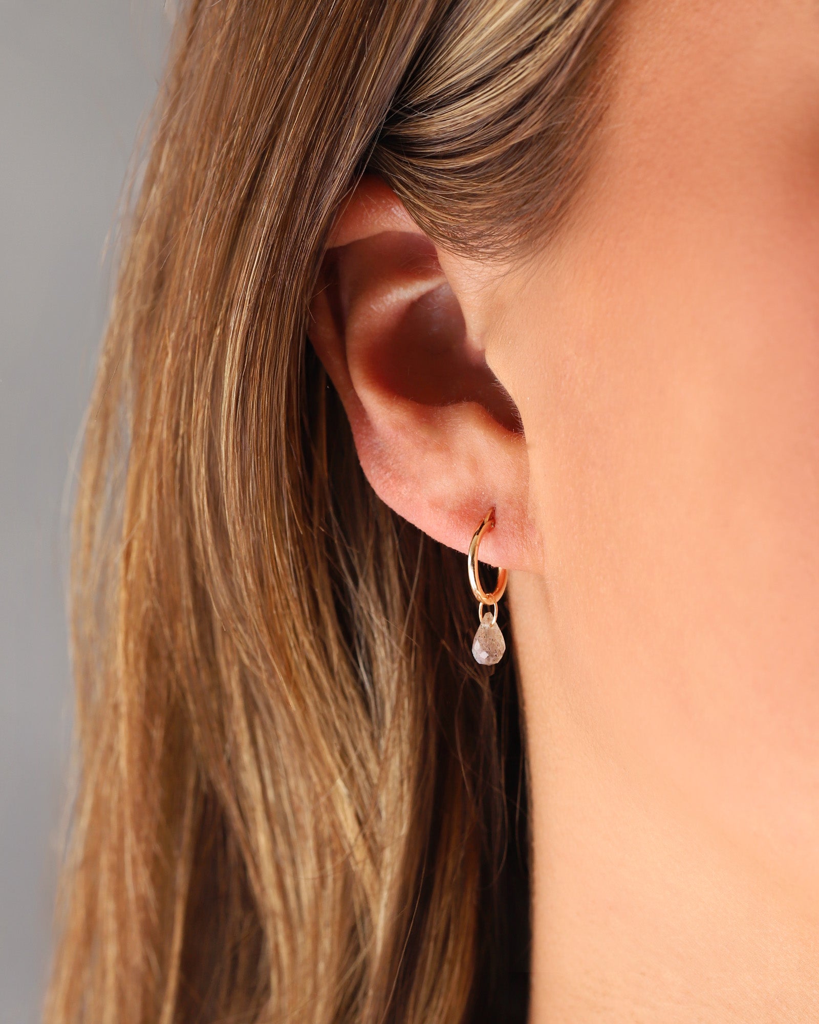 Stoned By Gem Jar-Labradorite Teardrop Floating Drop Huggies | 12mm-Earrings-Blue Ruby Jewellery-Vancouver Canada