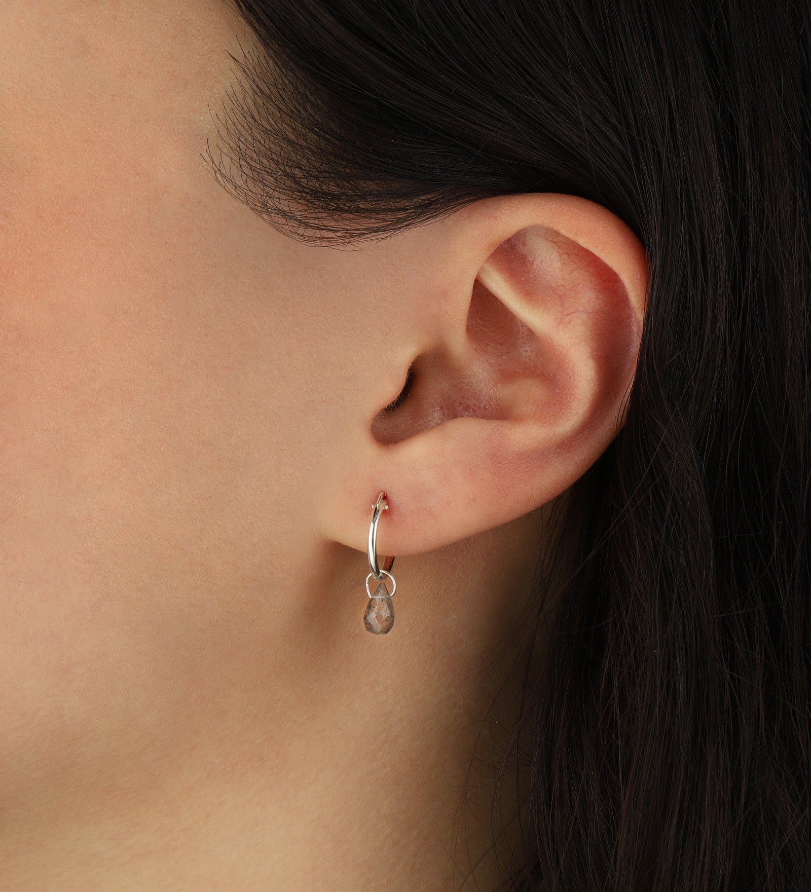 Labradorite Teardrop Floating Drop Huggies | 12mm Sterling Silver, Labradorite