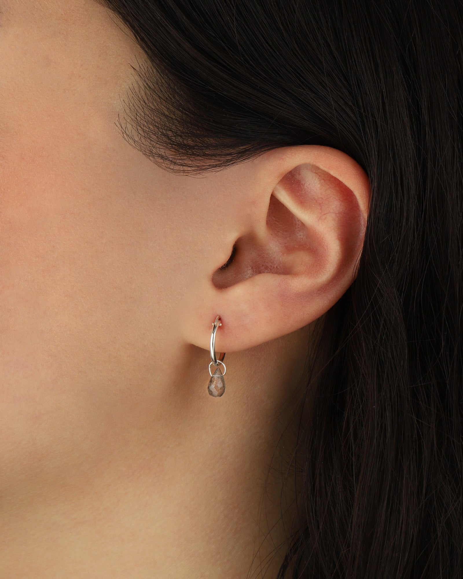 Labradorite Teardrop Floating Drop Huggies | 12mm Sterling Silver, Labradorite