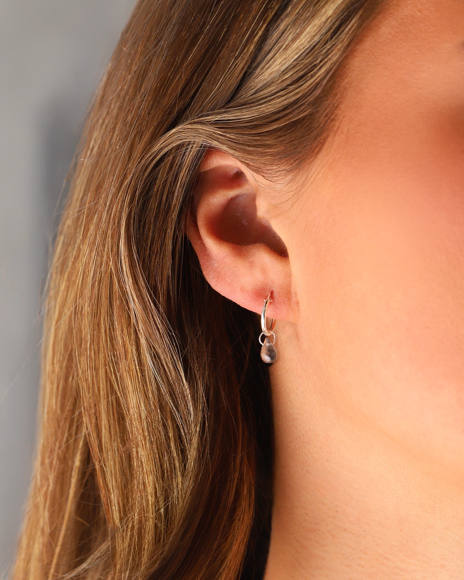Stoned By Gem Jar-Labradorite Teardrop Floating Drop Huggies | 12mm-Earrings-Blue Ruby Jewellery-Vancouver Canada