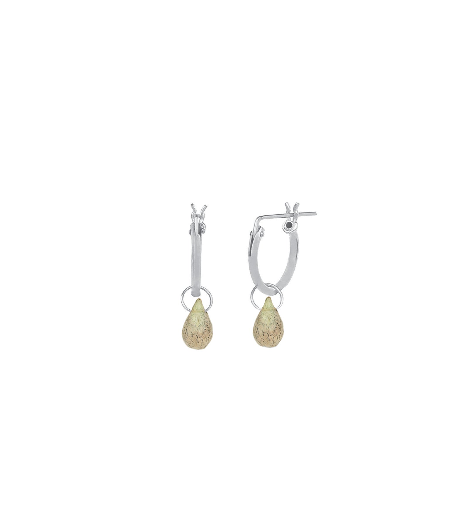 Labradorite Teardrop Floating Drop Huggies | 12mm Sterling Silver, Labradorite