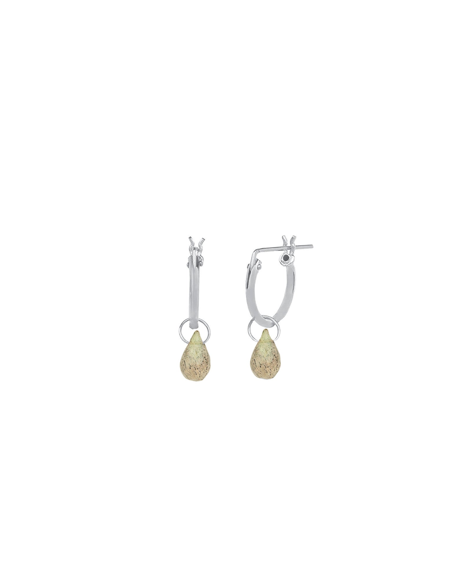 Labradorite Teardrop Floating Drop Huggies | 12mm Sterling Silver, Labradorite