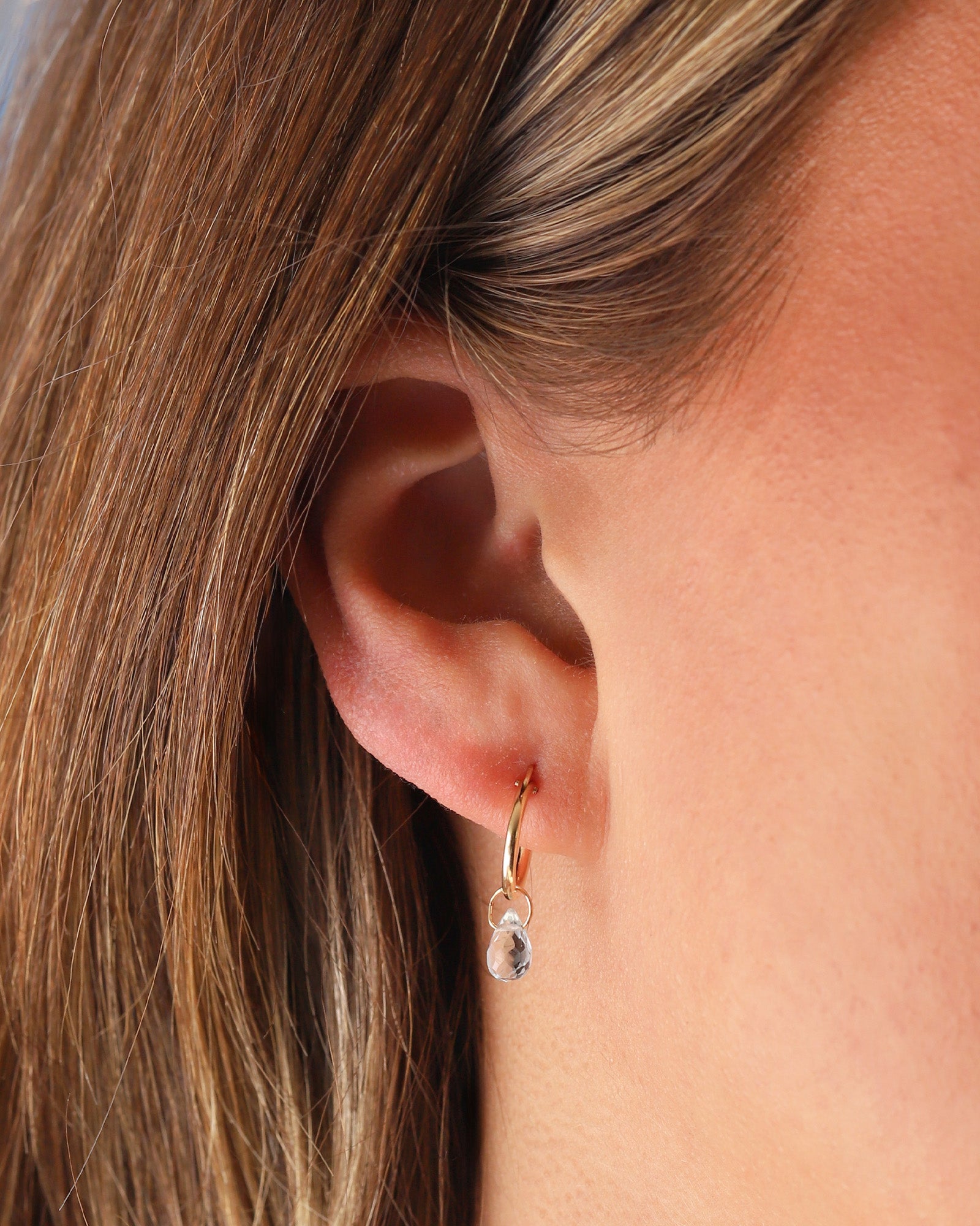 Stoned By Gem Jar-Sky Blue Topaz Teardrop Floating Drop Huggies | 12mm-Earrings-Blue Ruby Jewellery-Vancouver Canada
