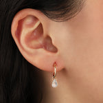 Sky Blue Topaz Teardrop Floating Drop Huggies | 12mm 14k Gold Filled, Sky Blue Topaz