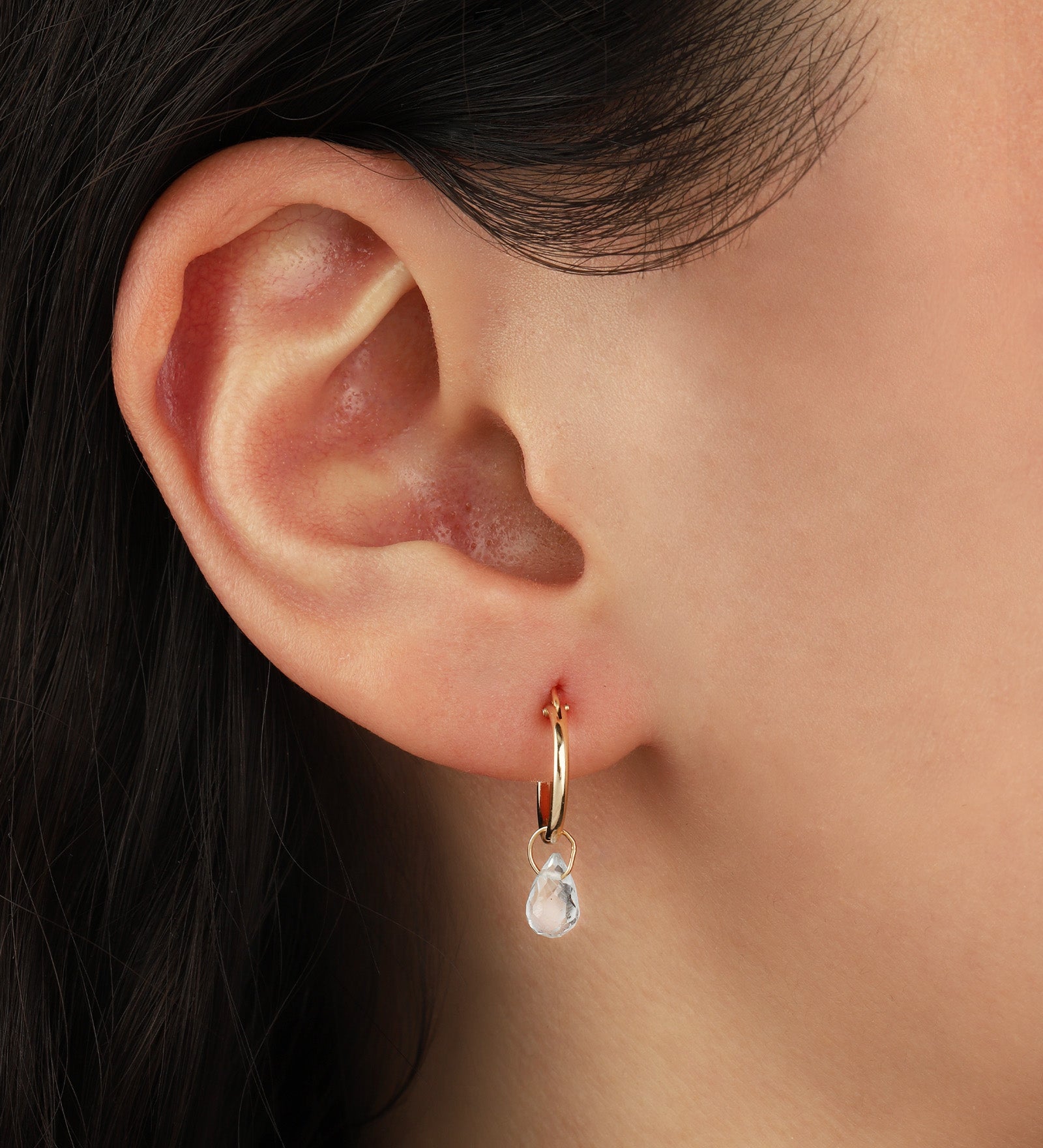 Sky Blue Topaz Teardrop Floating Drop Huggies | 12mm 14k Gold Filled, Sky Blue Topaz