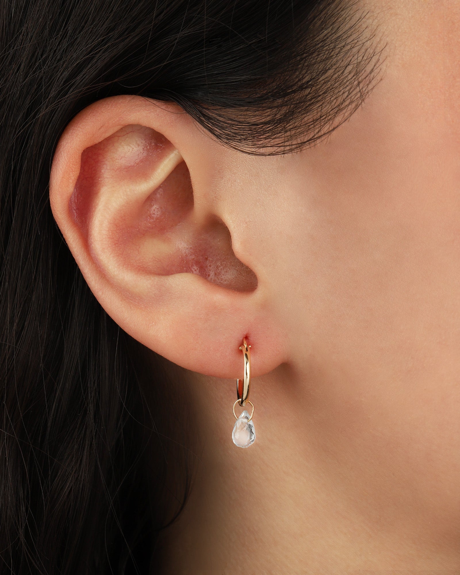 Sky Blue Topaz Teardrop Floating Drop Huggies | 12mm 14k Gold Filled, Sky Blue Topaz