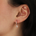 Sky Blue Topaz Teardrop Floating Drop Huggies | 12mm Sterling Silver, Sky Blue Topaz