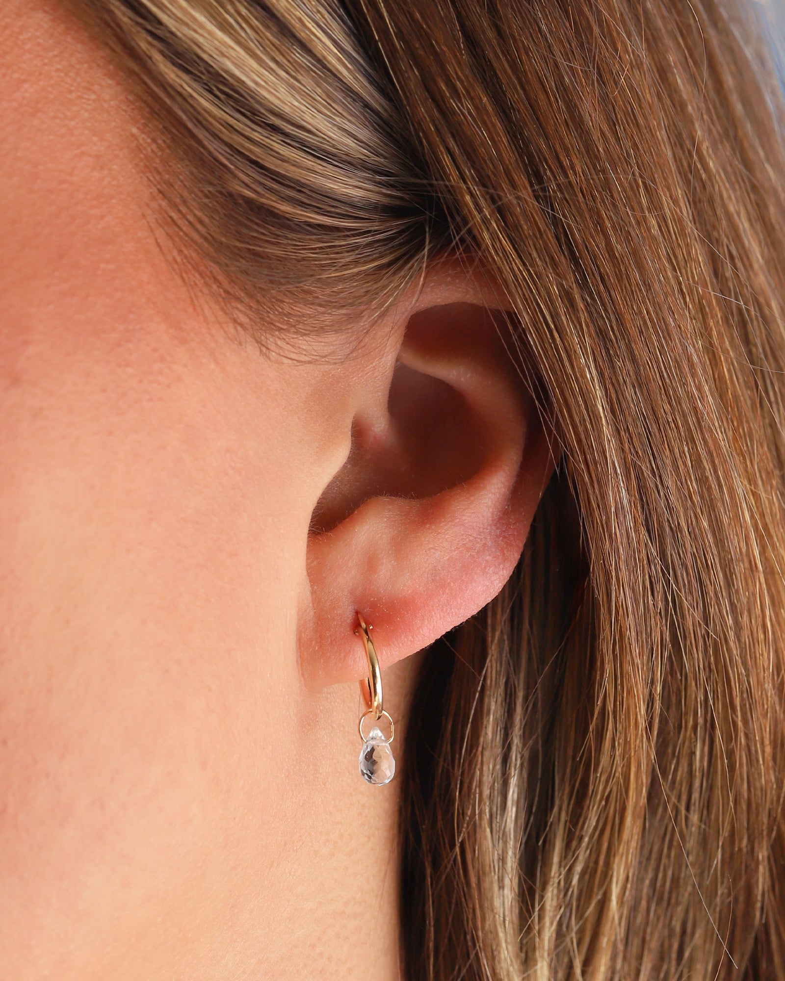 Stoned By Gem Jar-Sky Blue Topaz Teardrop Floating Drop Huggies | 12mm-Earrings-Blue Ruby Jewellery-Vancouver Canada