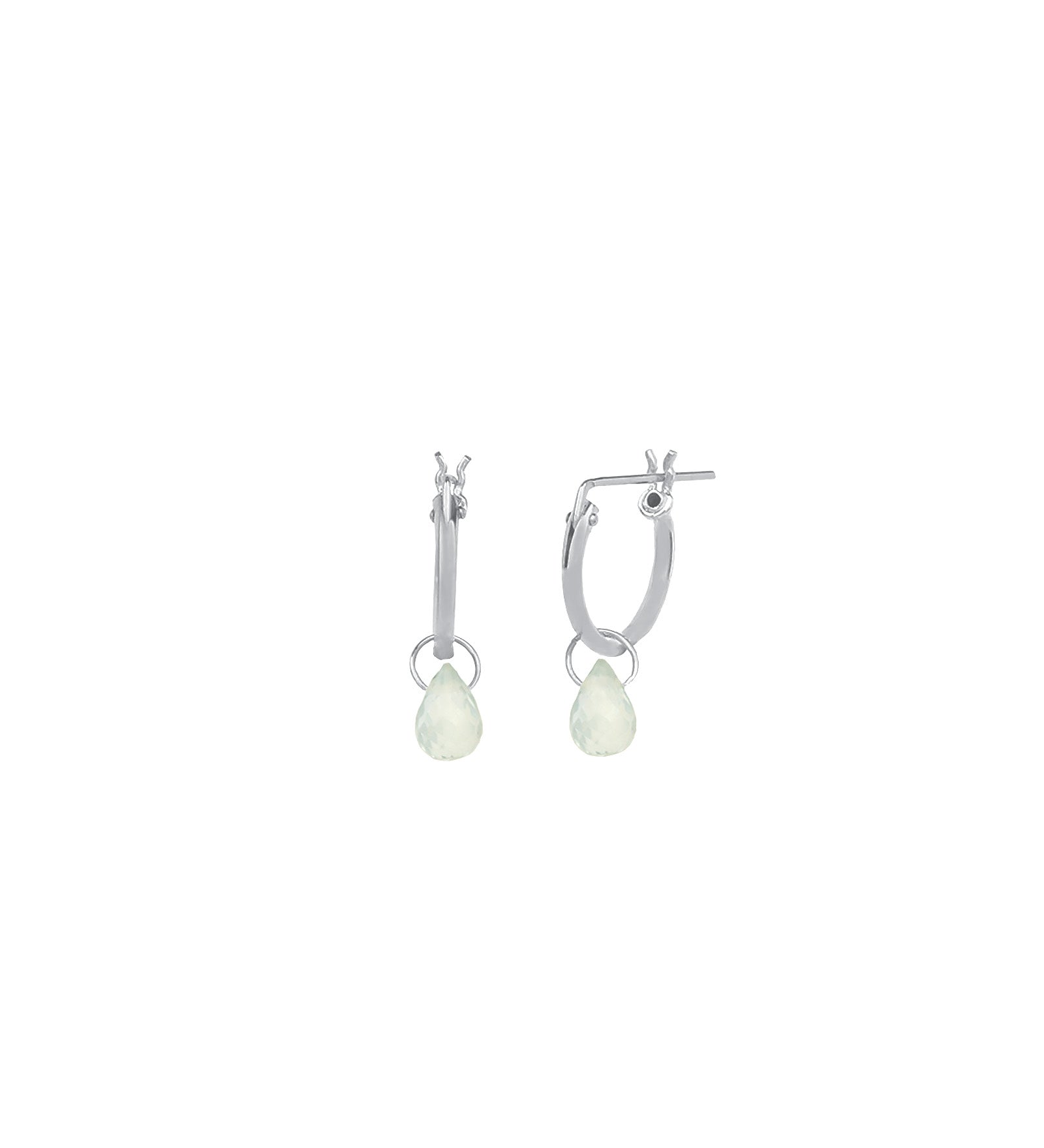Sky Blue Topaz Teardrop Floating Drop Huggies | 12mm Sterling Silver, Sky Blue Topaz