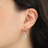 Blue Aquamarine Teardrop Floating Drop Huggies | 14mm 14k Gold Filled, Blue Aquamarine