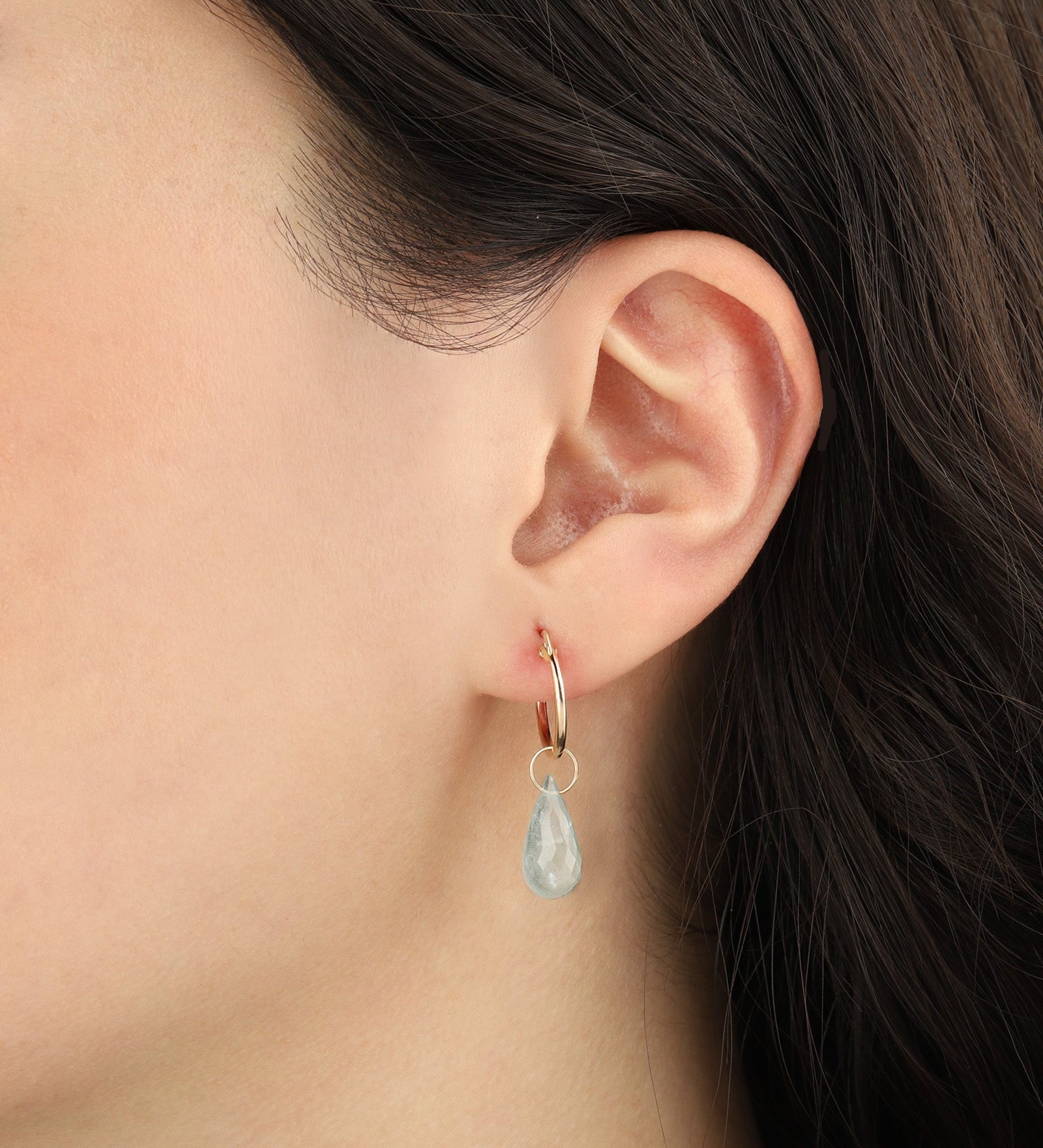 Blue Aquamarine Teardrop Floating Drop Huggies | 14mm 14k Gold Filled, Blue Aquamarine