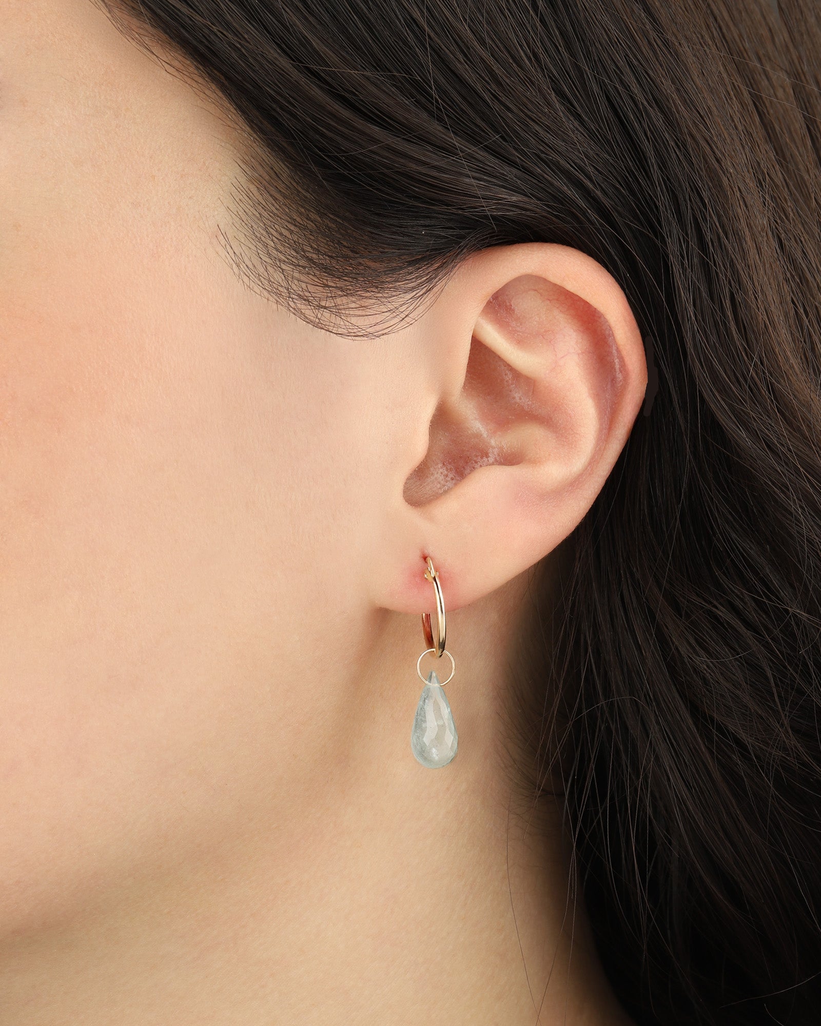 Blue Aquamarine Teardrop Floating Drop Huggies | 14mm 14k Gold Filled, Blue Aquamarine