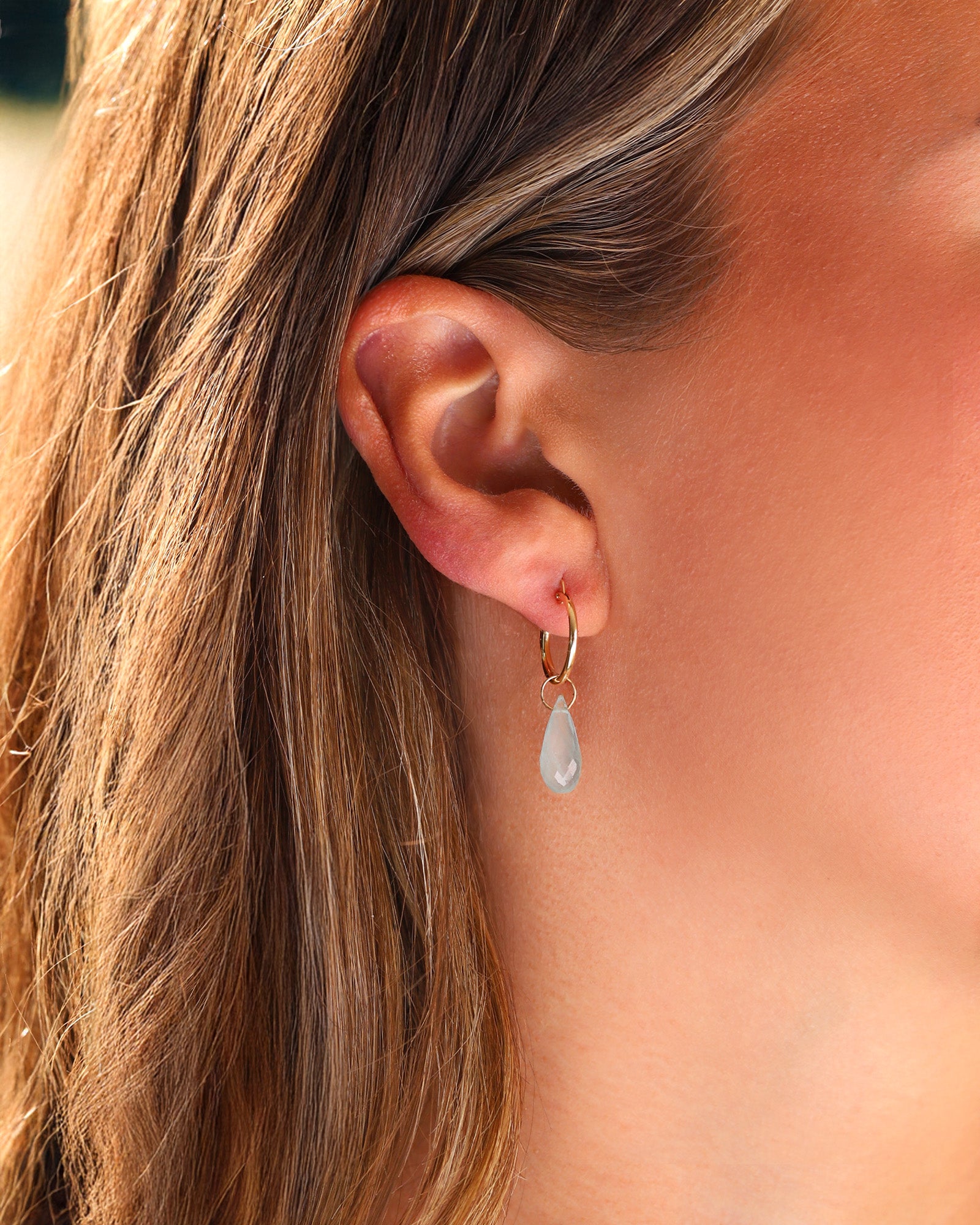 Stoned By Gem Jar-Blue Aquamarine Teardrop Floating Drop Huggies | 14mm-Earrings-Blue Ruby Jewellery-Vancouver Canada