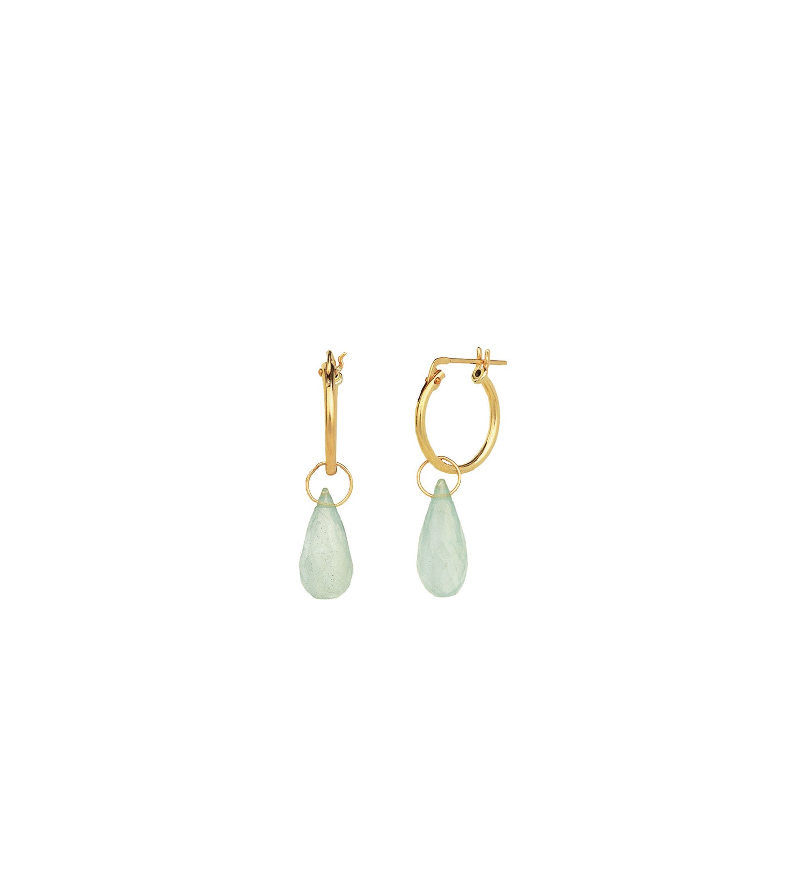 Blue Aquamarine Teardrop Floating Drop Huggies | 14mm 14k Gold Filled, Blue Aquamarine