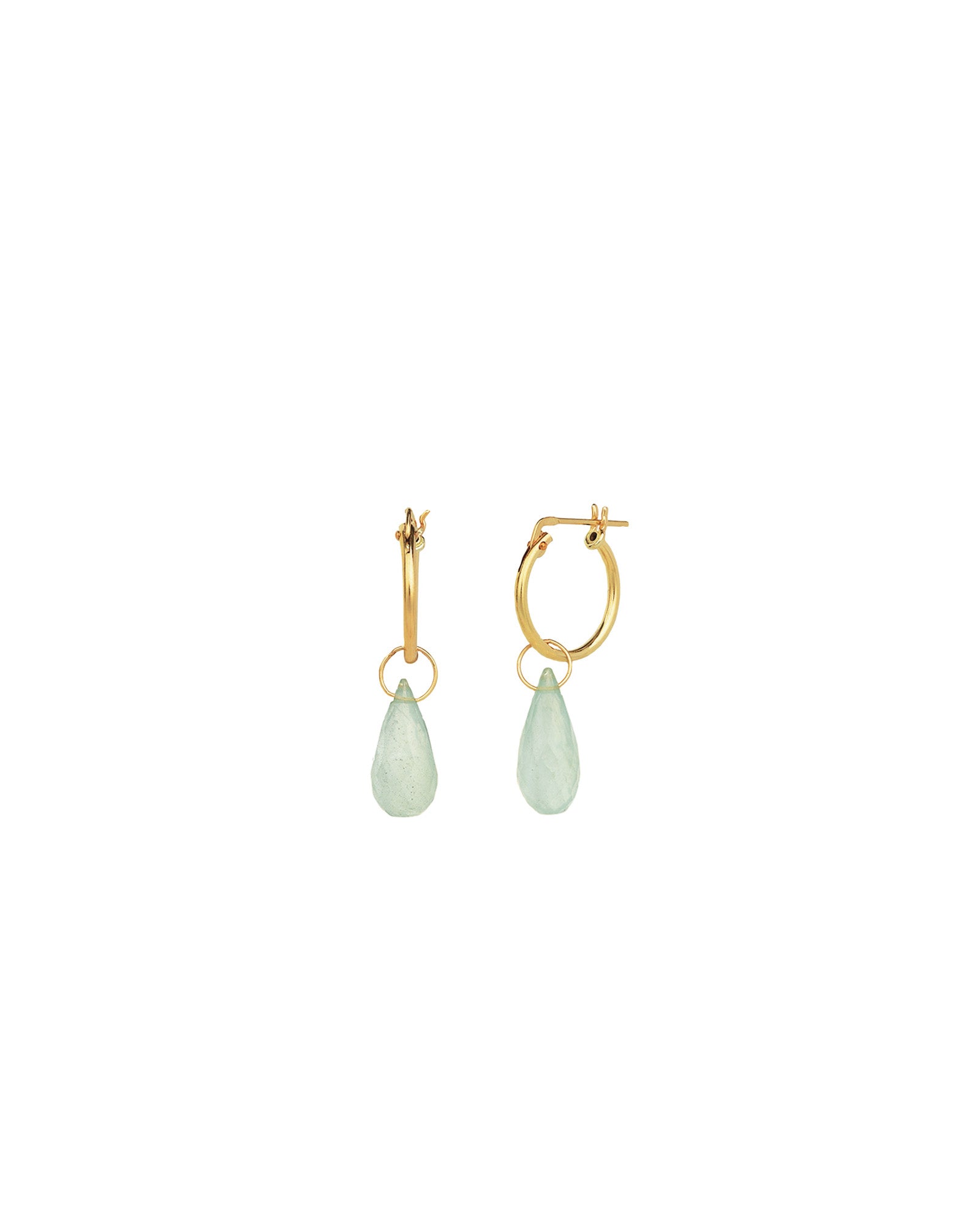 Blue Aquamarine Teardrop Floating Drop Huggies | 14mm 14k Gold Filled, Blue Aquamarine