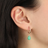 Green Chalcedony Teardrop Floating Drop Huggies | 14mm 14k Gold Filled, Green Chalcedony
