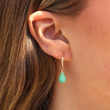 Stoned By Gem Jar-Green Chalcedony Teardrop Floating Drop Huggies | 14mm-Earrings-Blue Ruby Jewellery-Vancouver Canada