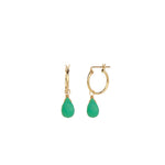 Green Chalcedony Teardrop Floating Drop Huggies | 14mm 14k Gold Filled, Green Chalcedony