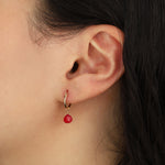 Pink Chalcedony Heart Floating Drop Huggies | 12mm 14k Gold Filled. Pink Chalcedony