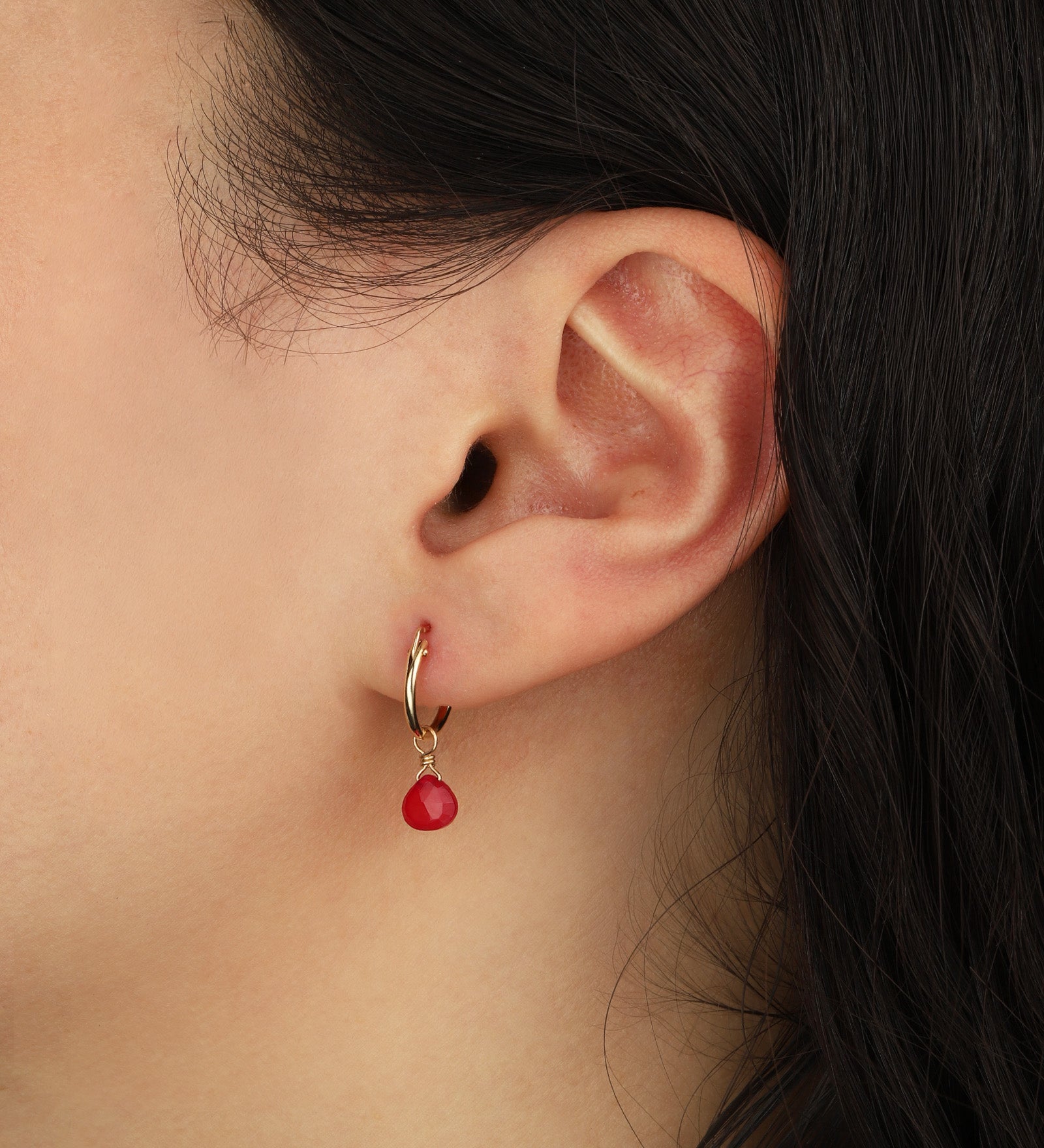 Pink Chalcedony Heart Floating Drop Huggies | 12mm 14k Gold Filled. Pink Chalcedony
