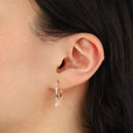 Pink Topaz Heart Floating Drop Huggies | 14mm Sterling Silver, Pink Topaz