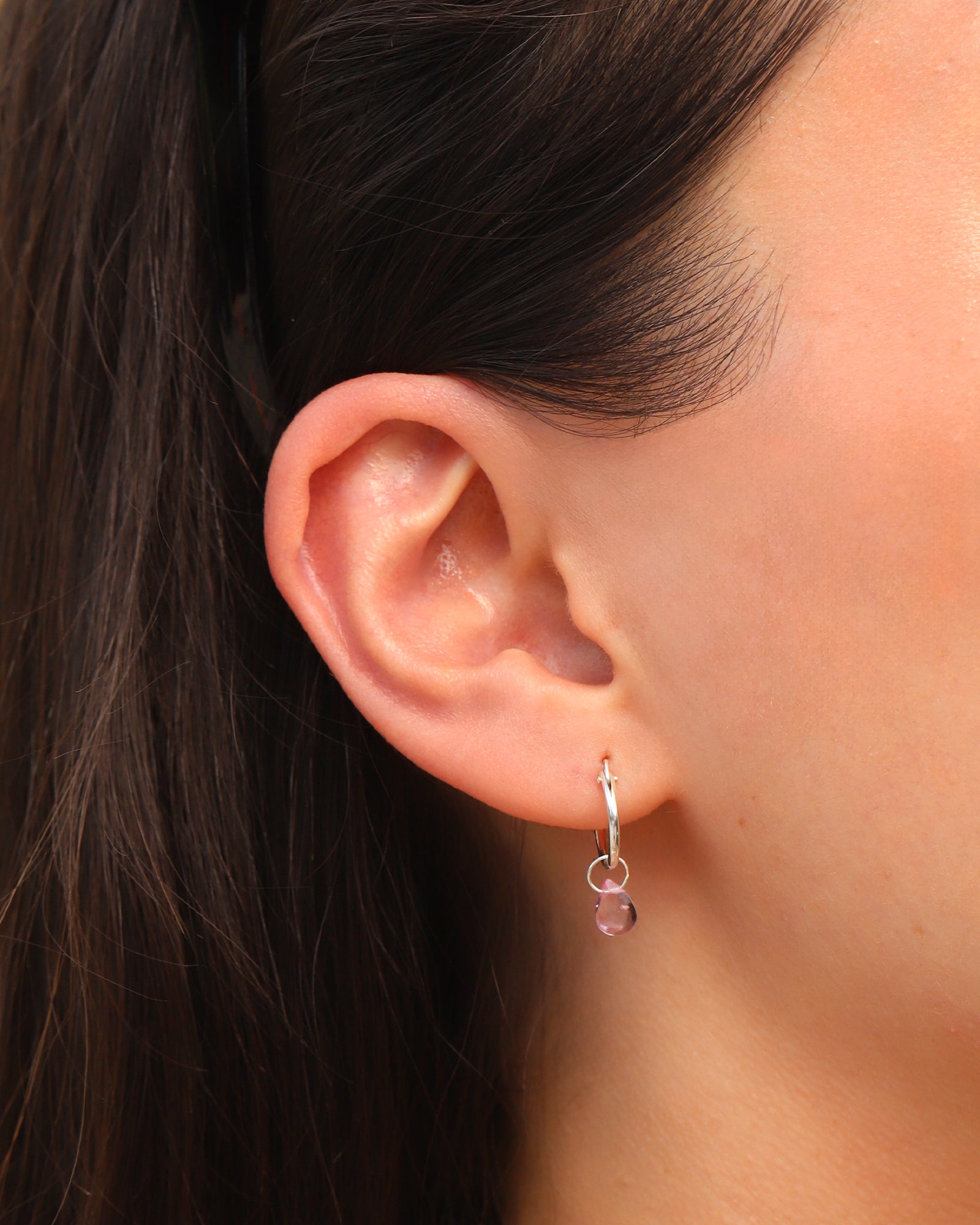 Stoned By Gem Jar-Pink Topaz Heart Floating Drop Huggies | 12mm-Earrings-Blue Ruby Jewellery-Vancouver Canada