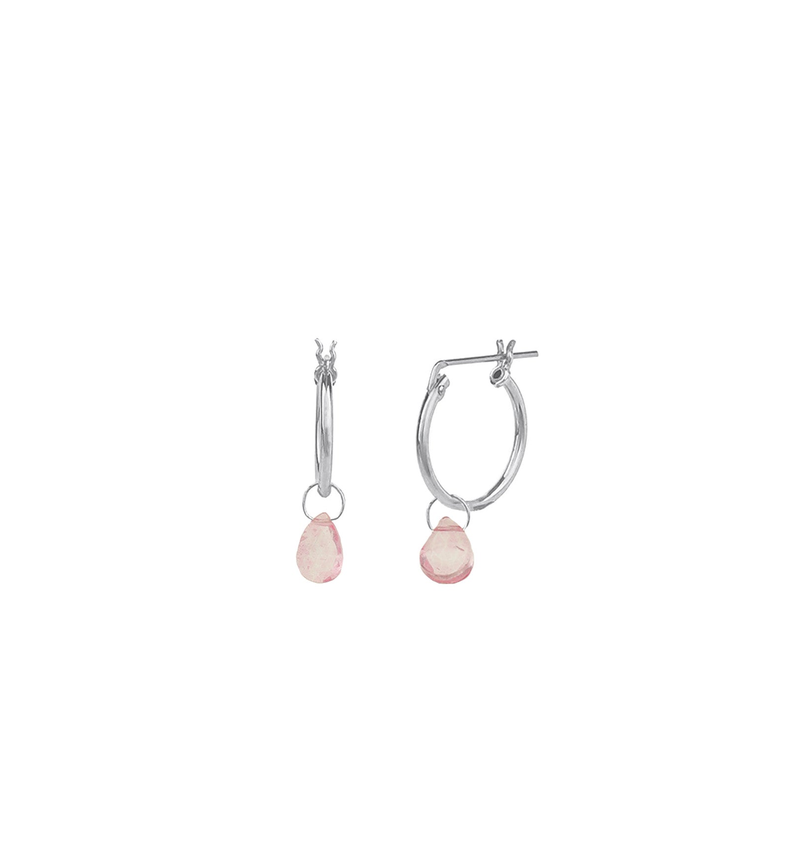 Pink Topaz Heart Floating Drop Huggies | 14mm Sterling Silver, Pink Topaz