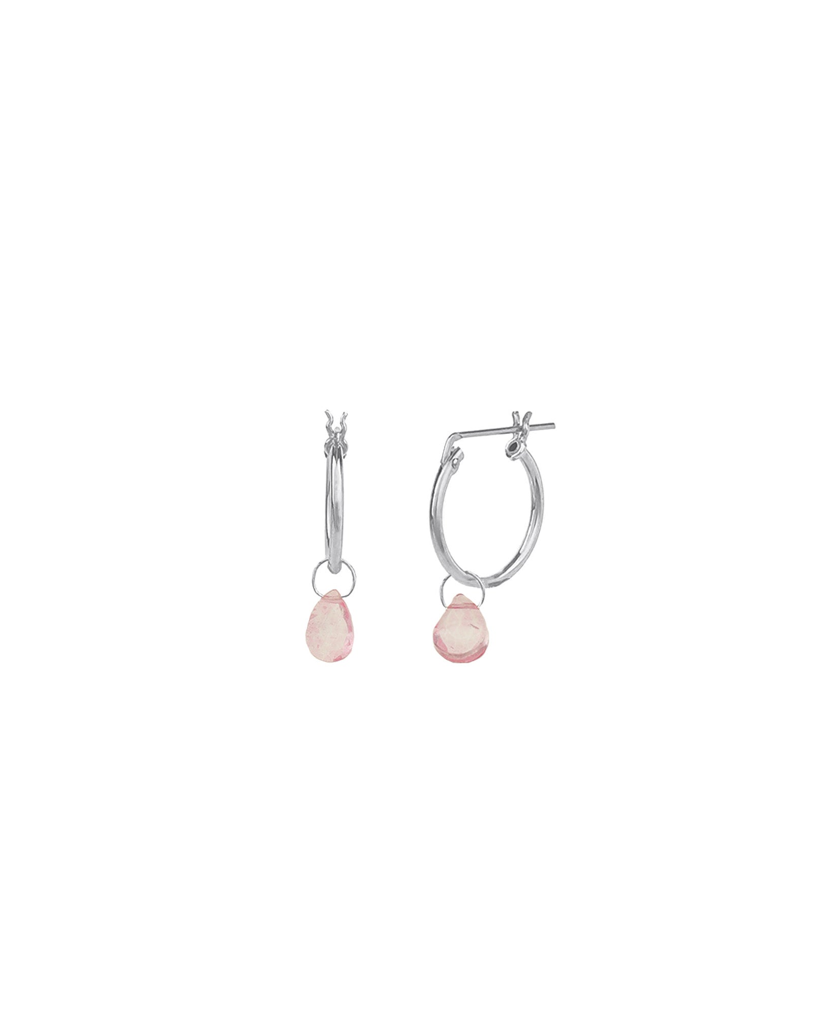 Pink Topaz Heart Floating Drop Huggies | 14mm Sterling Silver, Pink Topaz