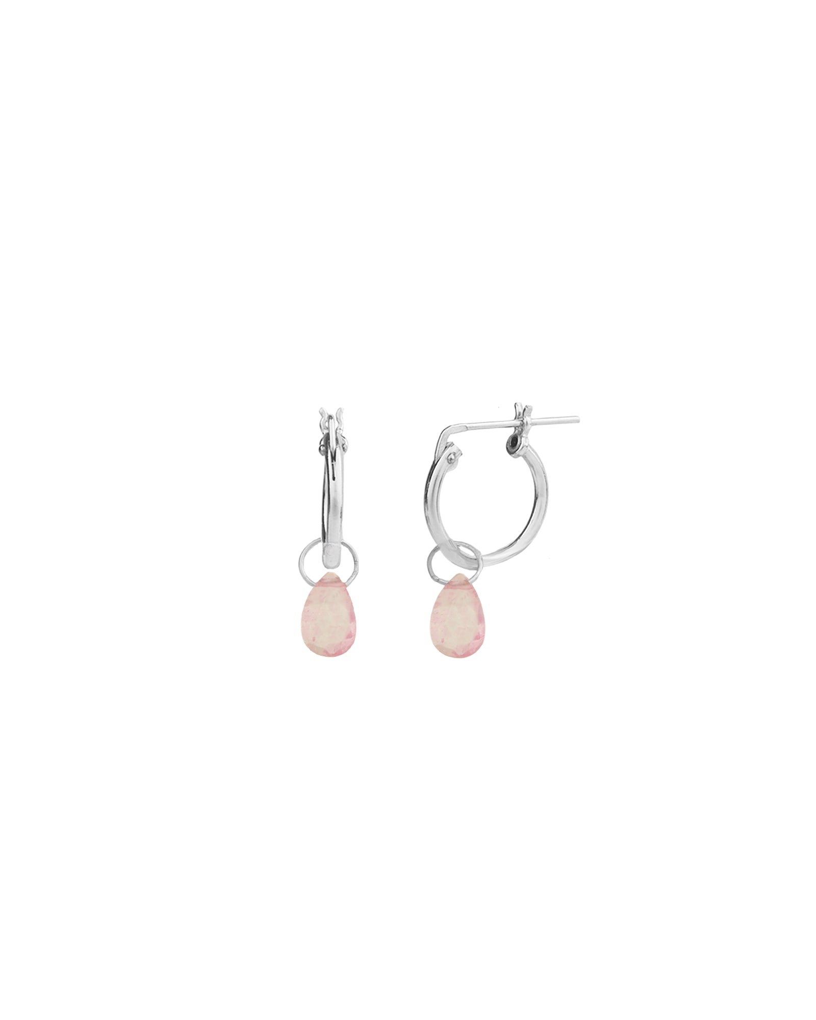 Stoned By Gem Jar-Pink Topaz Heart Floating Drop Huggies | 12mm-Earrings-Sterling Silver, Pink Topaz-Blue Ruby Jewellery-Vancouver Canada