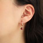 Garnet Heart Floating Drop Huggies | 14mm 14k Gold Filled, Garnet