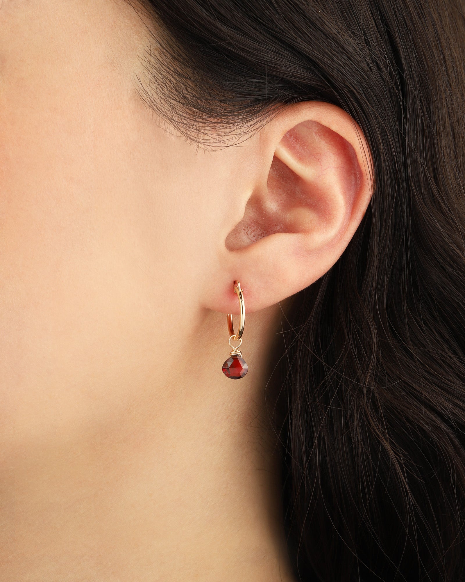 Garnet Heart Floating Drop Huggies | 14mm 14k Gold Filled, Garnet