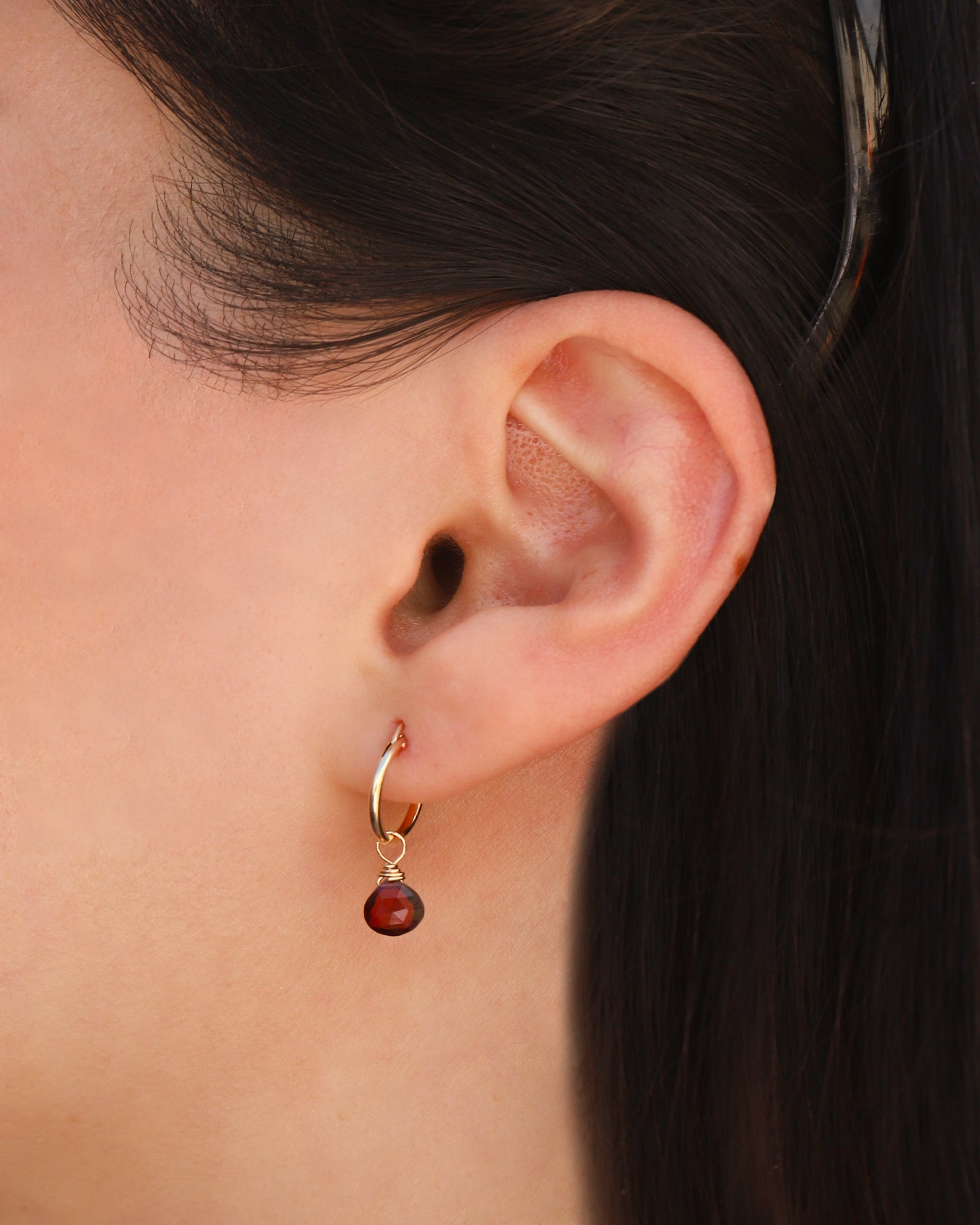 Stoned By Gem Jar-Garnet Heart Floating Drop Huggies | 12mm-Earrings-Blue Ruby Jewellery-Vancouver Canada