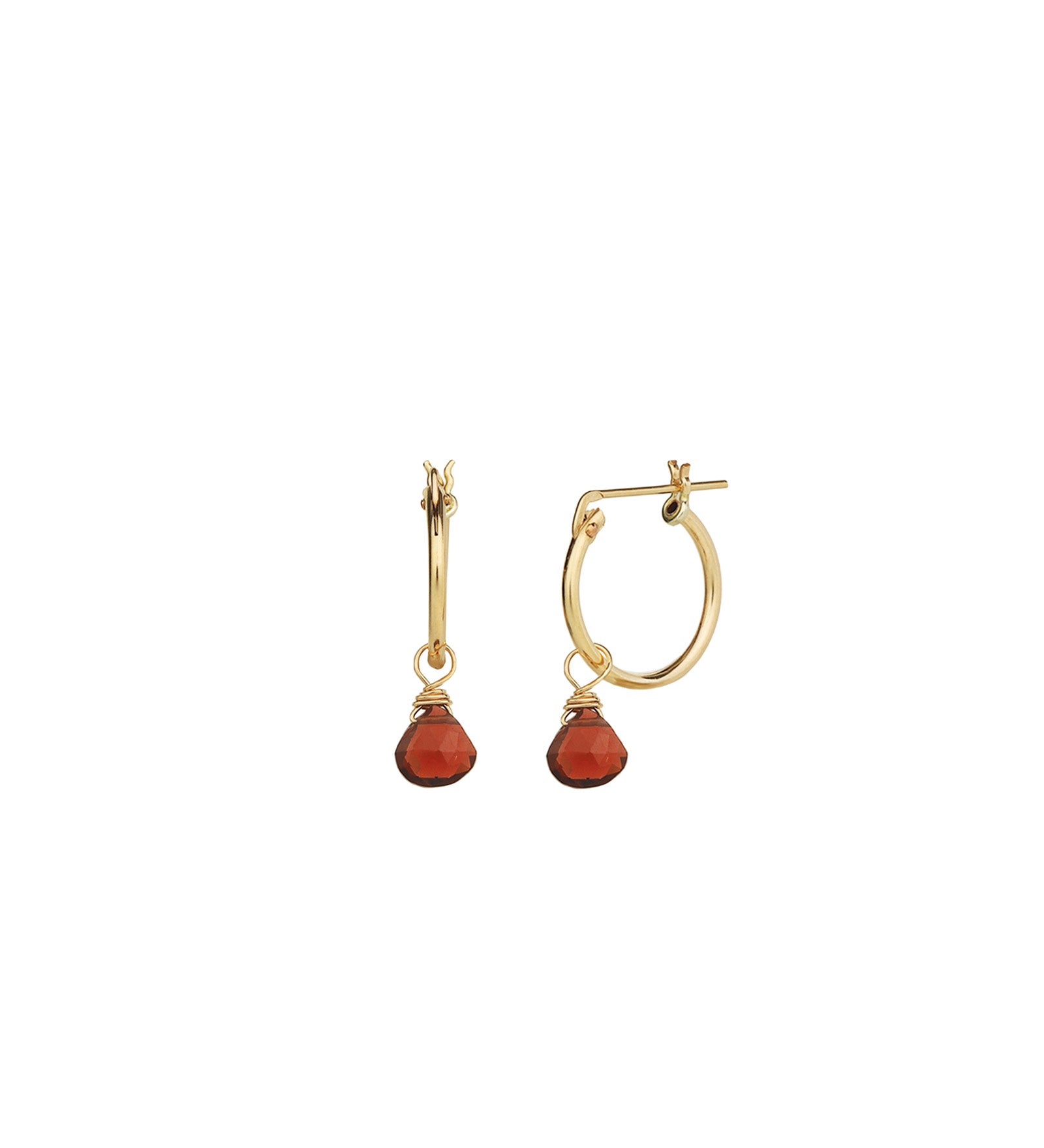 Garnet Heart Floating Drop Huggies | 14mm 14k Gold Filled, Garnet