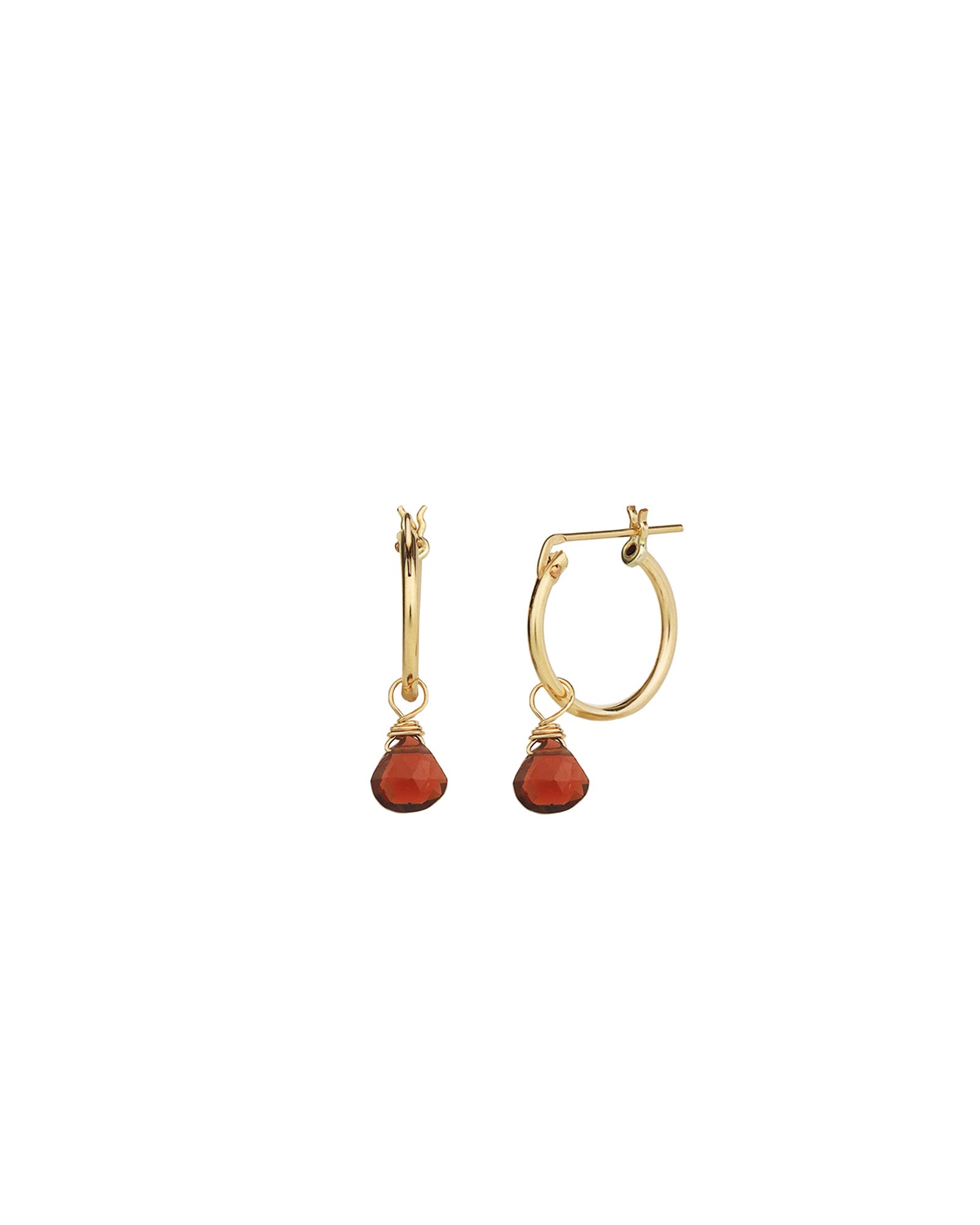 Garnet Heart Floating Drop Huggies | 14mm 14k Gold Filled, Garnet