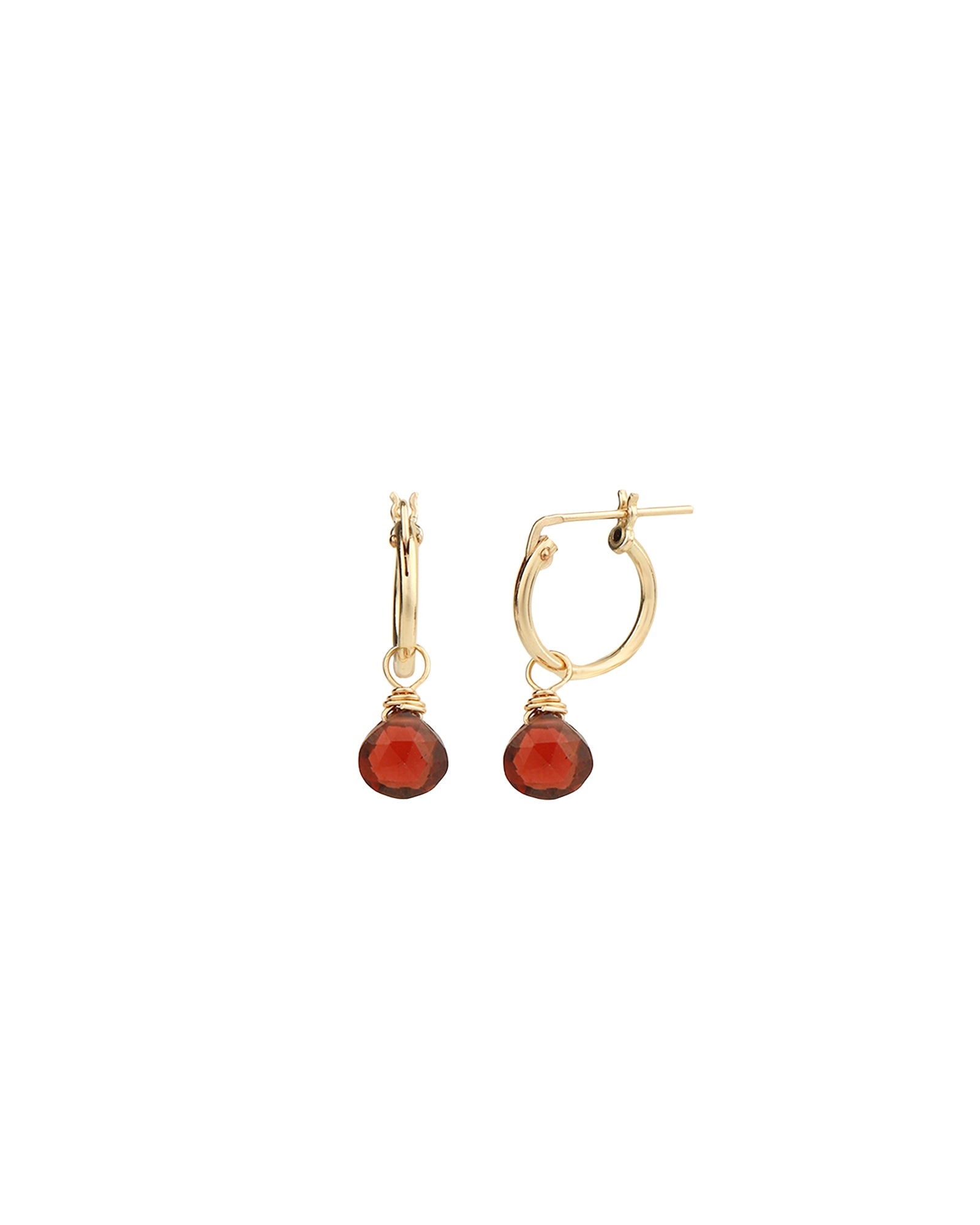 Stoned By Gem Jar-Garnet Heart Floating Drop Huggies | 12mm-Earrings-14k Gold Filled, Garnet-Blue Ruby Jewellery-Vancouver Canada