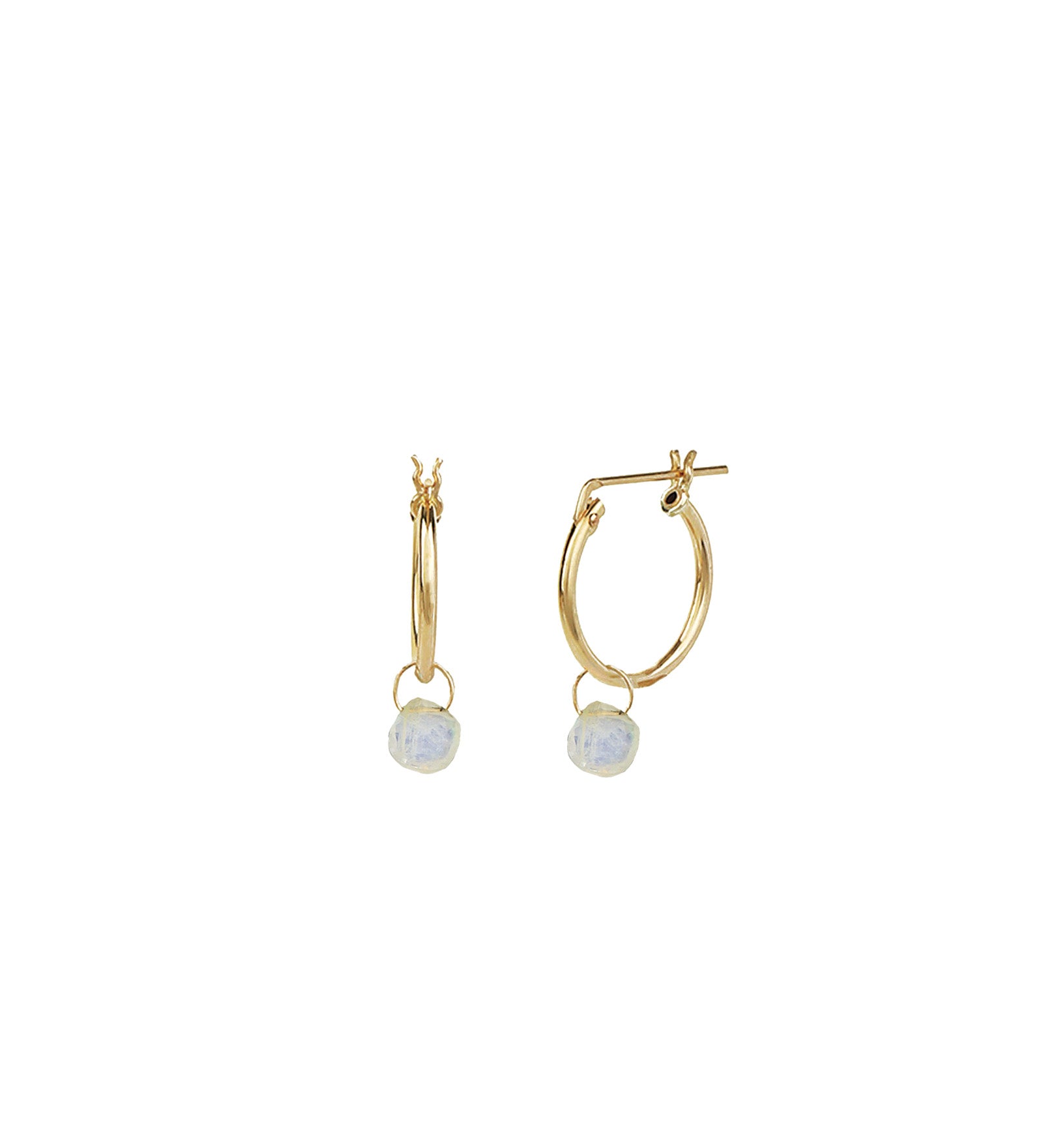 Rainbow Moonstone Heart Floating Drop Huggies | 14mm 14k Gold Filled, Rainbow Moonstone